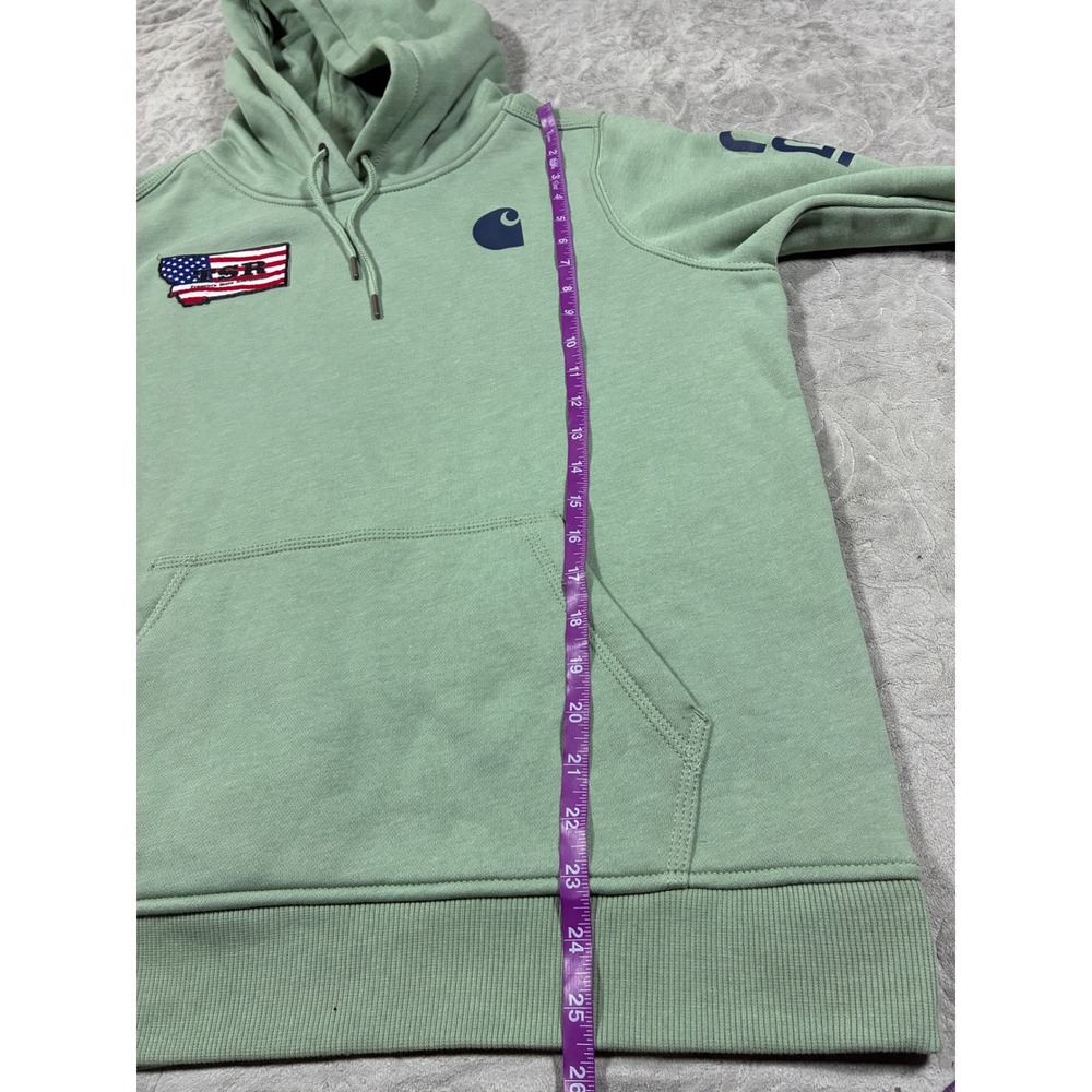 Carhartt Women Hoodie Size L Sage Green Relaxed Fit Montana Patch Workwear - Picture 9 of 10